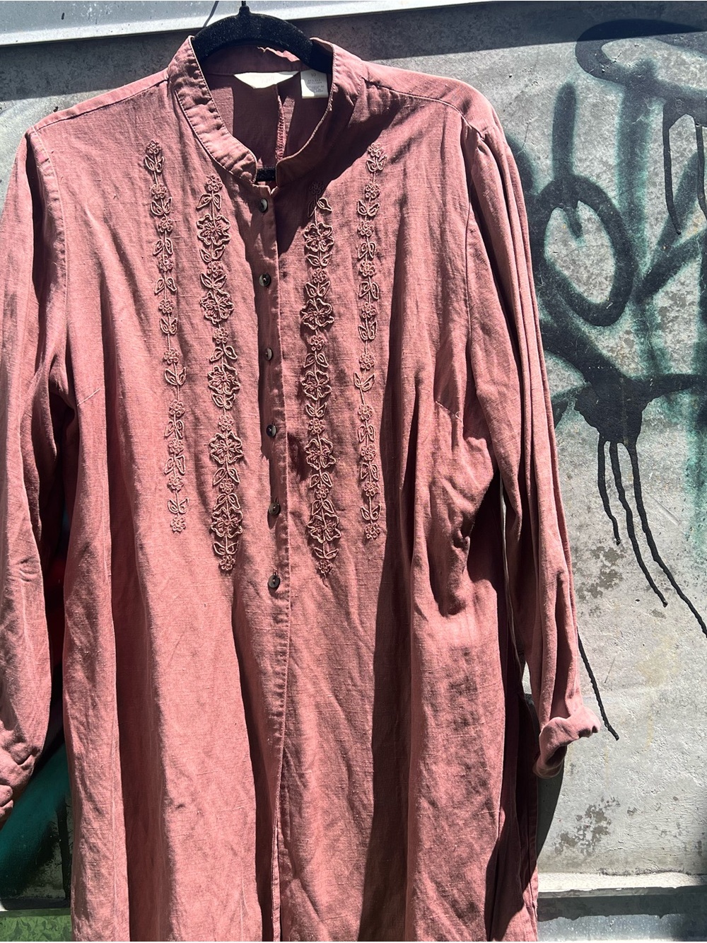 J. Jill Embroidered Dusty Rose Button-Front Tunic